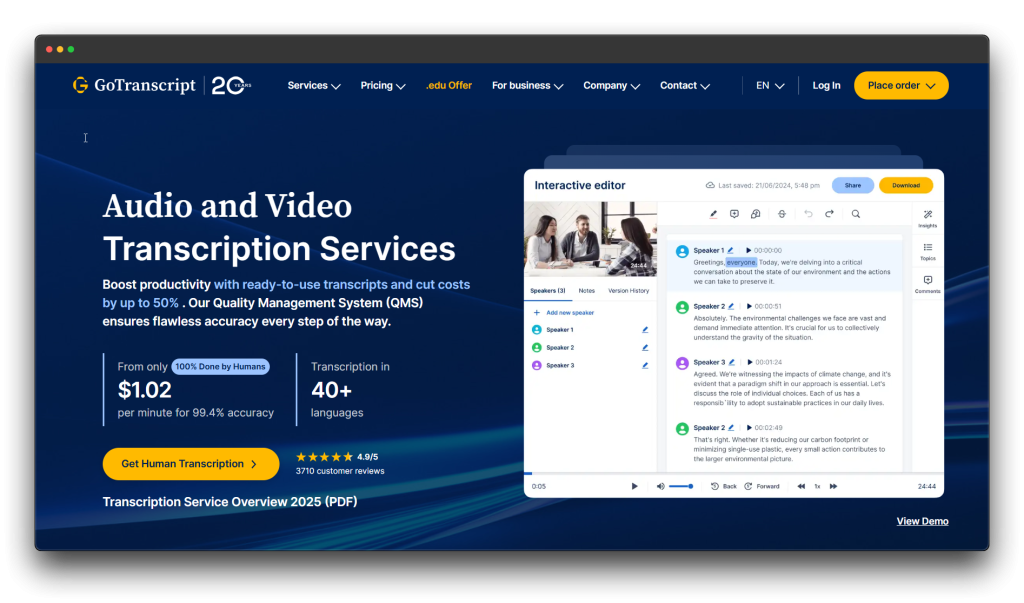 Best Closed Captioning Tools, GoTranscript Closed Captioning Software